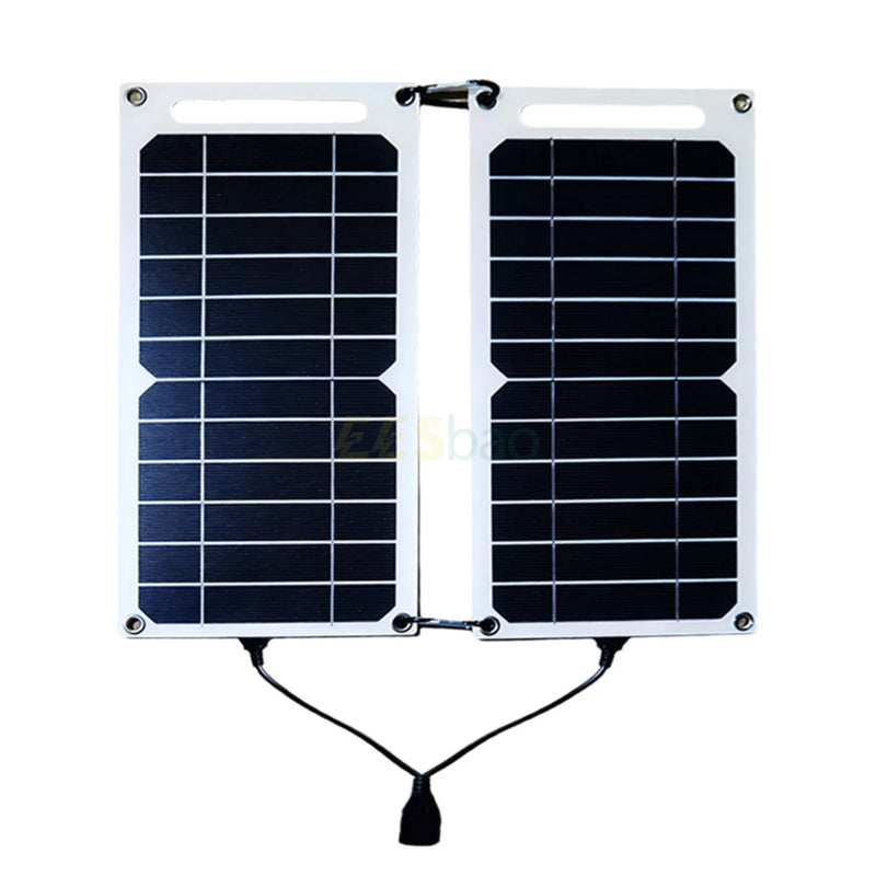 ⚡Solaris 🌞 Painel Solar Duplo (ideal para Camping e Trilhas) 🔋 USB 5V 💧 À Prova d’Água 📱 Carregador Portátil para Celular 🔌
