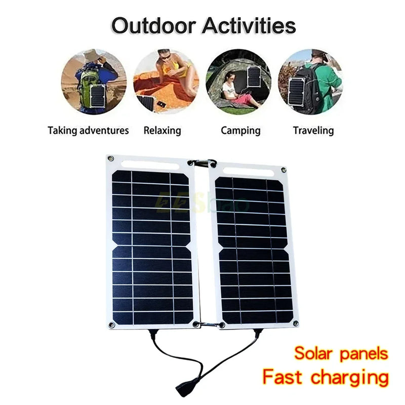 ⚡Solaris 🌞 Painel Solar Duplo (ideal para Camping e Trilhas) 🔋 USB 5V 💧 À Prova d’Água 📱 Carregador Portátil para Celular 🔌