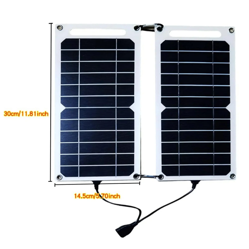 ⚡Solaris 🌞 Painel Solar Duplo (ideal para Camping e Trilhas) 🔋 USB 5V 💧 À Prova d’Água 📱 Carregador Portátil para Celular 🔌