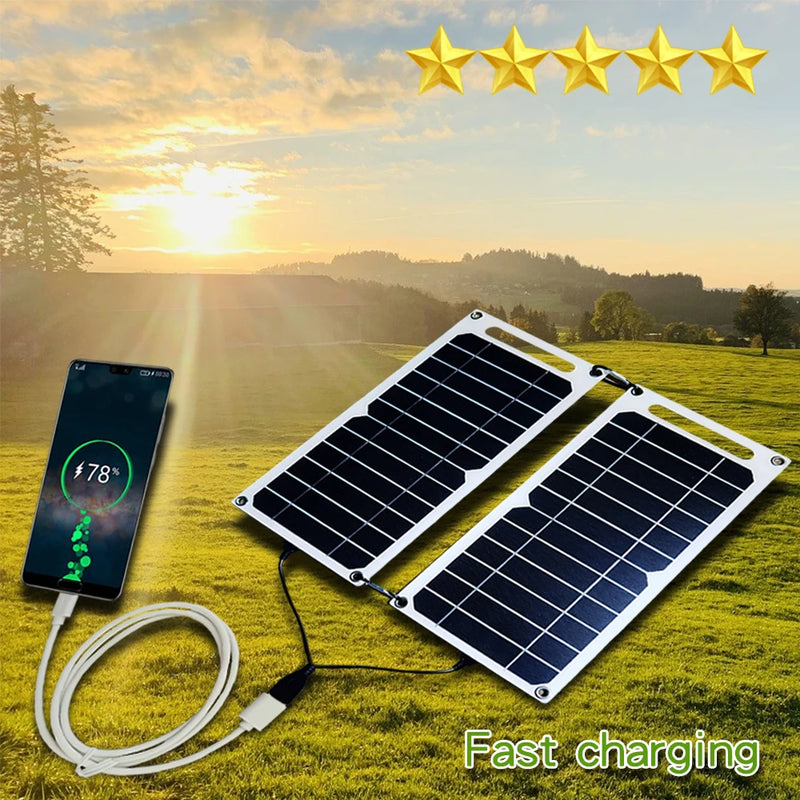 ⚡Solaris 🌞 Painel Solar Duplo (ideal para Camping e Trilhas) 🔋 USB 5V 💧 À Prova d’Água 📱 Carregador Portátil para Celular 🔌